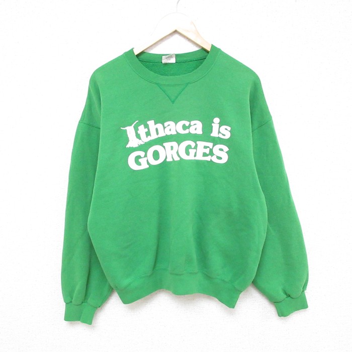 XL★古着 長袖 スウェット メンズ 00年代 00s GORGES クルーネック 緑 グリーン 25mar03 中古 スエット トレーナー トップス