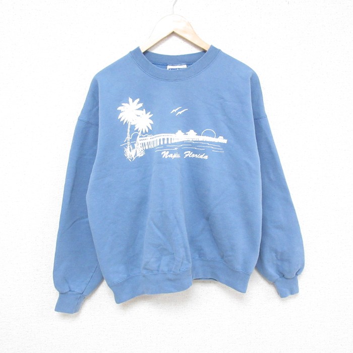 XL★古着 ヘインズ Hanes 長袖 スウェット メンズ 00年代 00s 木 クルーネック 水色 25mar03 中古 スエット トレーナー トップス