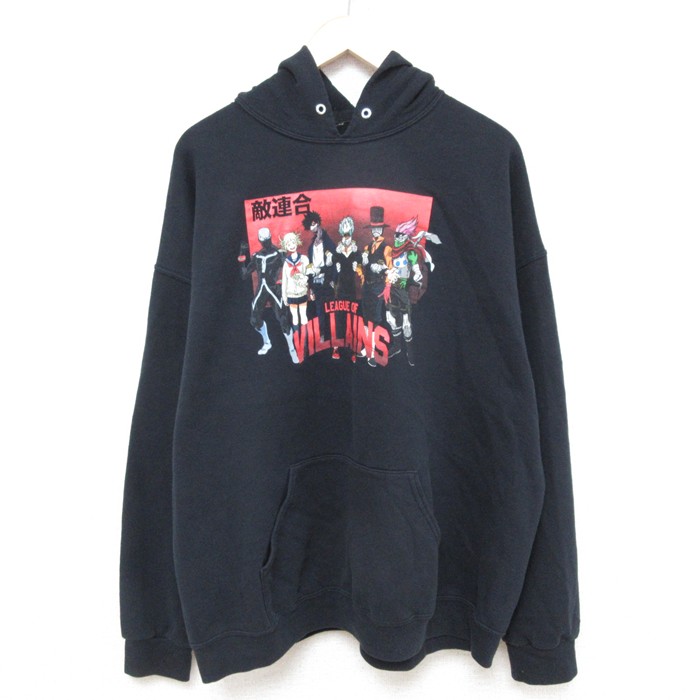 XL★古着 長袖 スウェット パーカー メンズ アニメ 僕のヒーローアカデミア 大きいサイズ 黒 ブラック 25mar03 中古 スエット トレーナー トップス