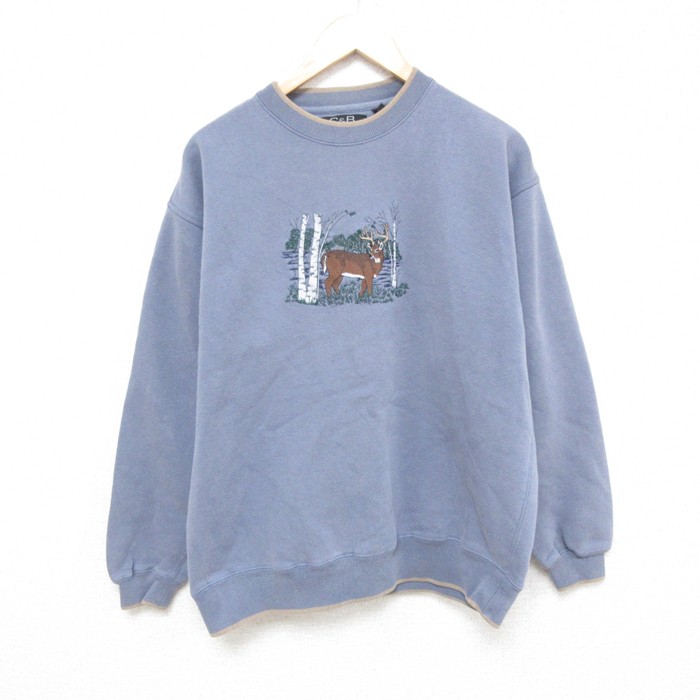 シカ 00s 長袖スウェット 刺繍 ネイビー L | 古着