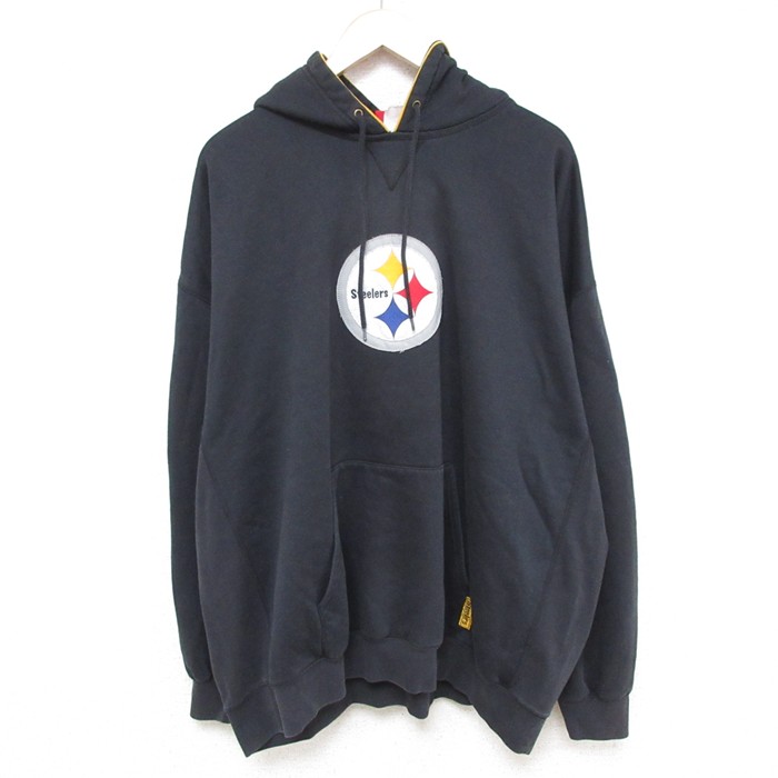 XL★古着 長袖 スウェット パーカー メンズ 00年代 00s NFL ピッツバーグスティーラーズ 刺繍 大きいサイズ 黒 ブラック アメフト スーパーボウル 25mar03 中古 スエット トレーナー トップス