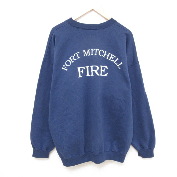 【20%OFF】XL★古着 長袖 スウェット メンズ 00年代 00s 消防署 大きいサイズ クルーネック 紺 ネイビー 25mar03 中古 スエット トレーナー トップス