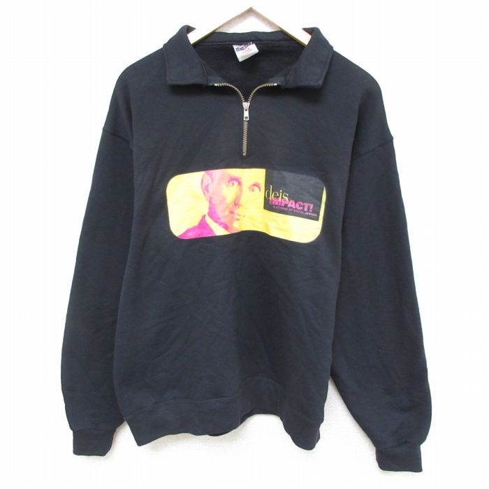 【50%OFF】L★古着 ジャージーズ 長袖 ハーフジップ スウェット メンズ 00年代 00s deis IMPACT 襟付き 黒 ブラック 25mar03 中古 スエット トレーナー トップス