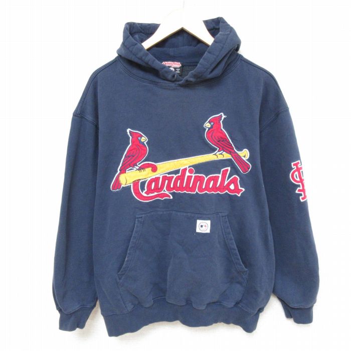 XL★古着 長袖 スウェット パーカー メンズ MLB セントルイスカージナルス 刺繍 紺 ネイビー メジャーリーグ ベースボール 野球 25mar03 中古 スエット トレーナー トップス