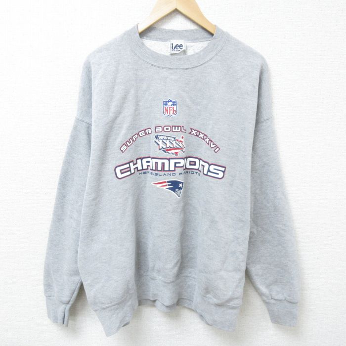 XL★古着 リー Lee 長袖 スウェット メンズ 00年代 00s NFL ニューイングランドペイトリオッツ 大きいサイズ クルーネック グレー 霜降り アメフト スーパーボウル 25mar03 中古 スエット トレーナー トップス