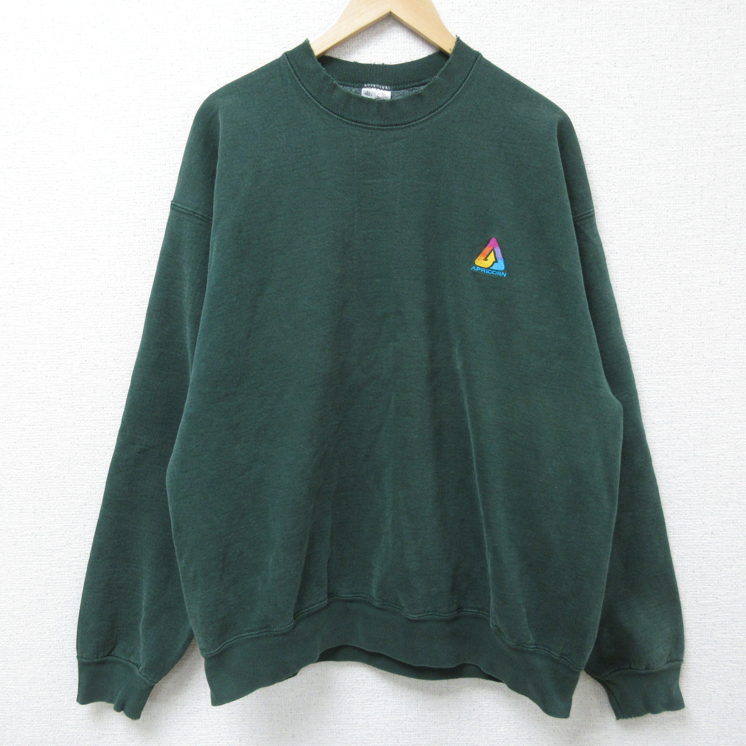 【50%OFF】XL★古着 フルーツオブザルーム 長袖 スウェット メンズ 90年代 90s APRICORN クルーネック USA製 緑 グリーン 25mar03 中古 スエット トレーナー トップス