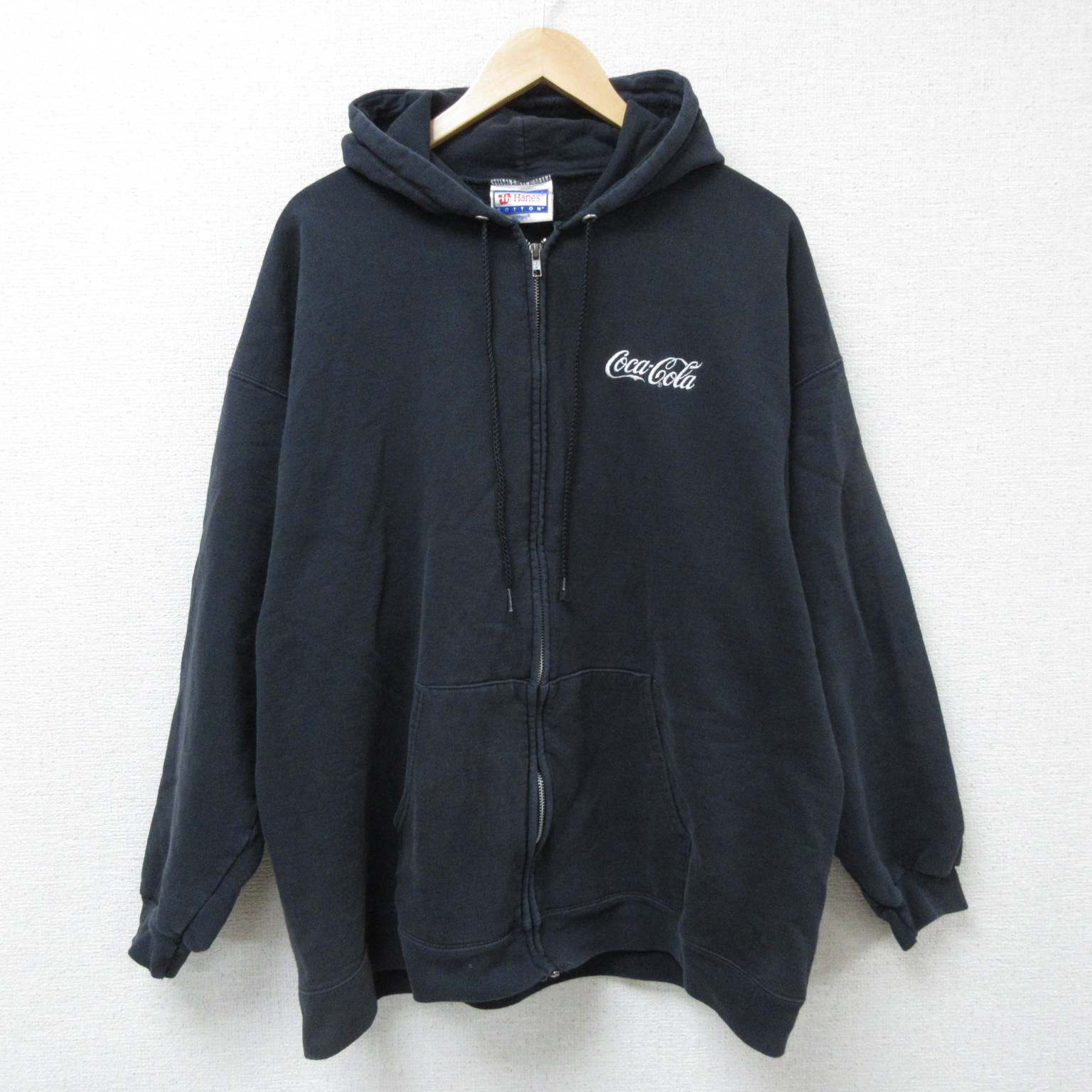 XL★古着 ヘインズ Hanes 長袖 フルジップ スウェット パーカー メンズ 00年代 00s コカ・コーラ 黒 ブラック 25mar03 中古 スエット トレーナー トップス