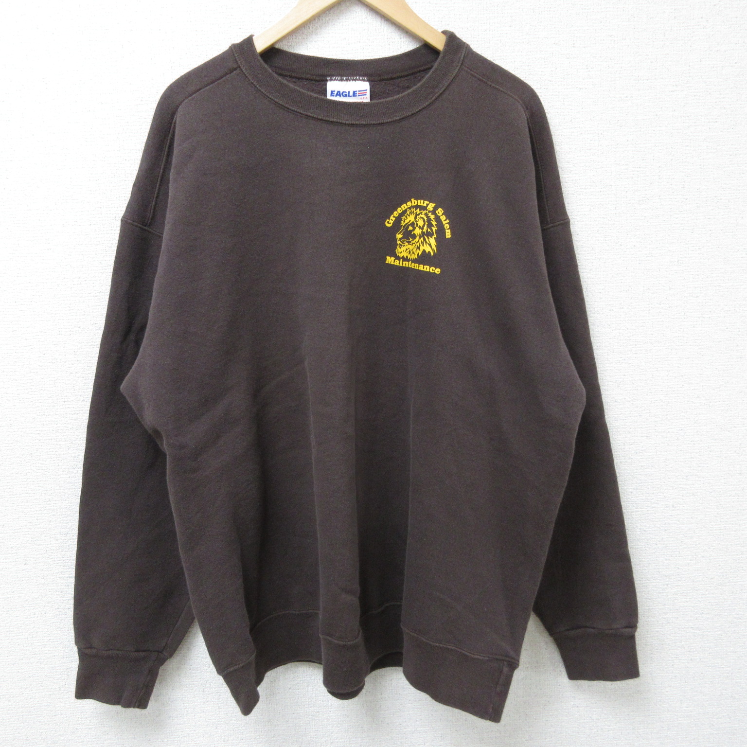 XL★古着 長袖 スウェット メンズ 90年代 90s ライオン 大きいサイズ クルーネック USA製 茶 ブラウン 25mar03 中古 スエット トレーナー トップス