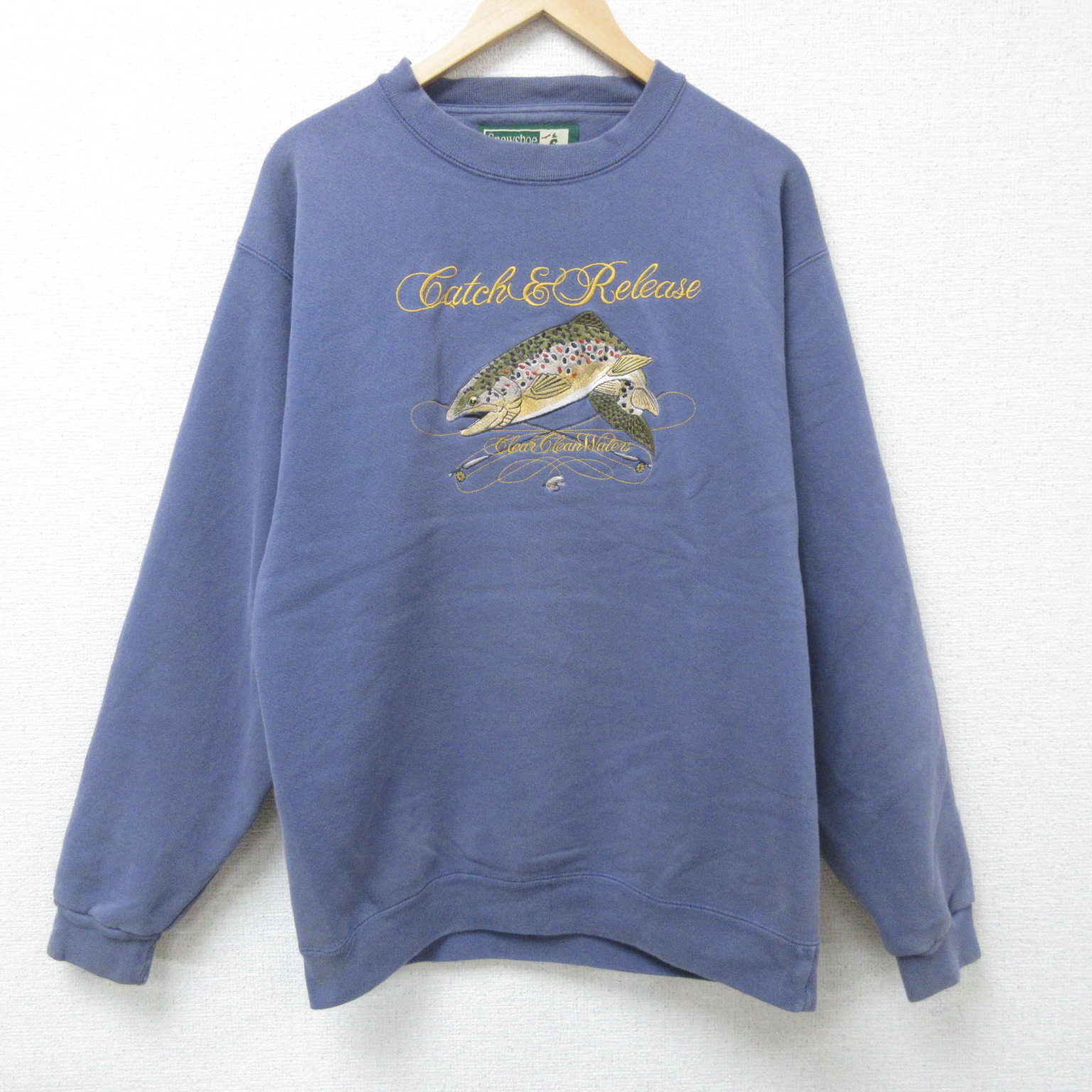 【50%OFF】L★古着 長袖 スウェット メンズ 90年代 90s ブラックバス 刺繍 クルーネック USA製 薄紺 ネイビー 25mar03 中古 スエット トレーナー トップス