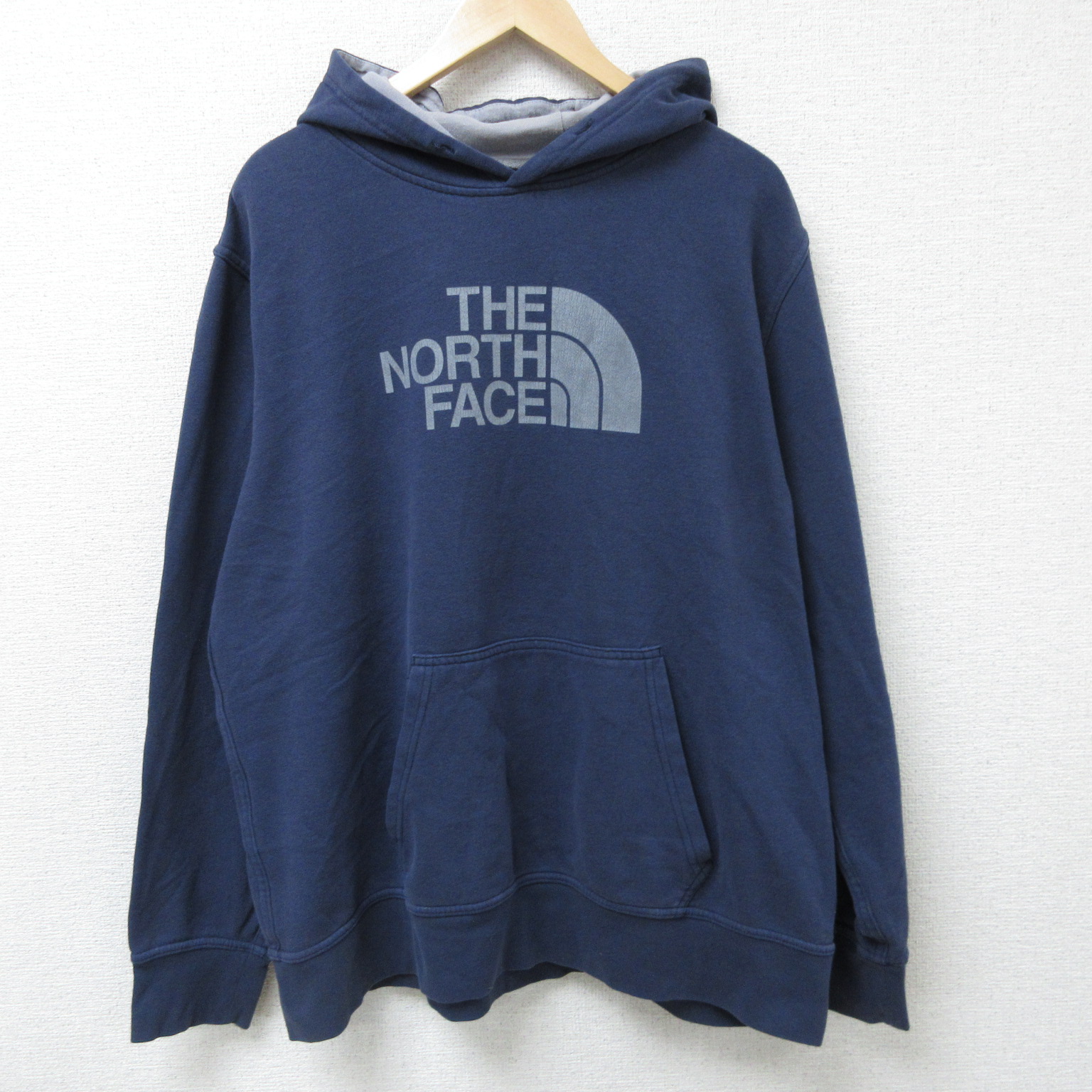 XL★古着 ノースフェイス THE NORTH FACE 長袖 スウェット パーカー メンズ ビッグロゴ 大きいサイズ 紺 ネイビー 25mar03 中古 スエット トレーナー トップス