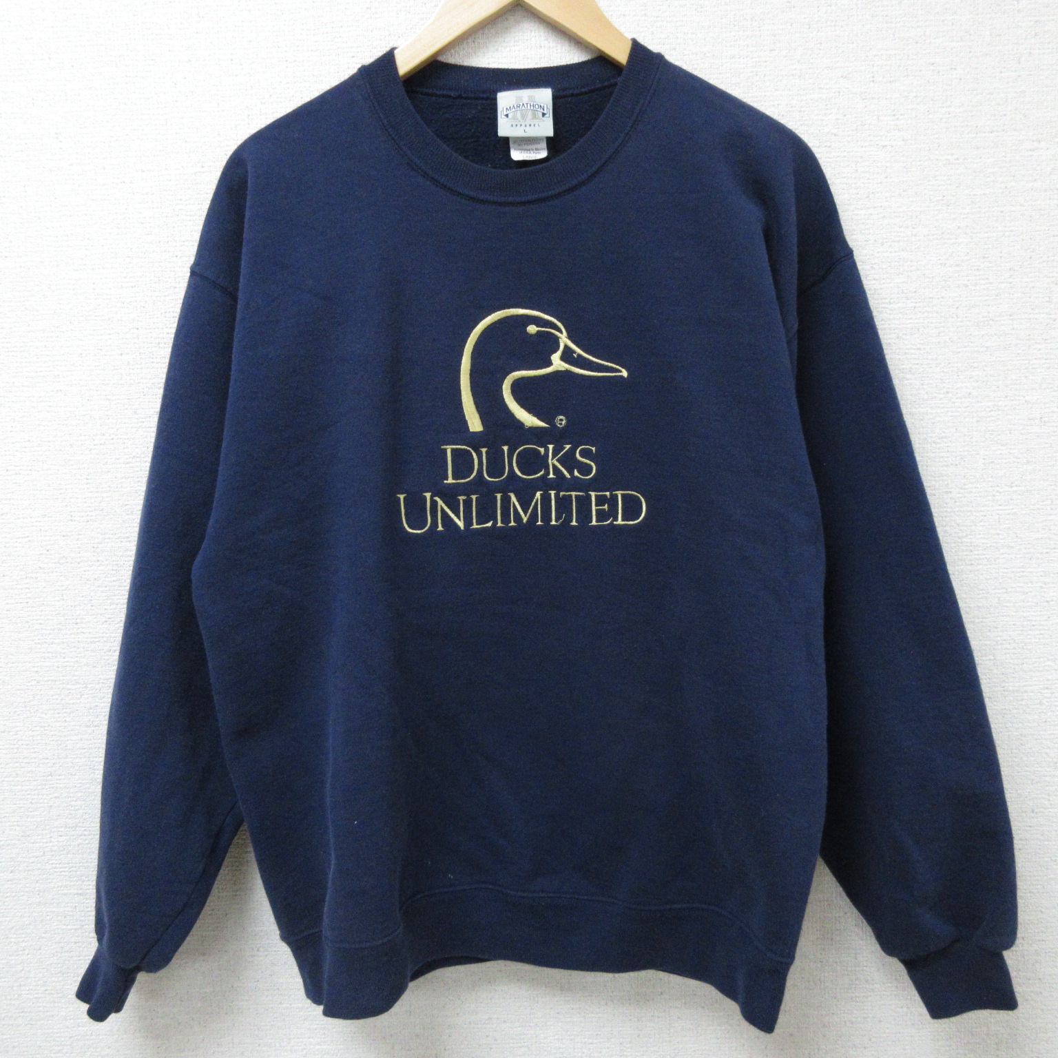 L★古着 長袖 スウェット メンズ 00年代 00s DUCKS UNLIMITED 刺繍 クルーネック 紺 ネイビー 【spe】 25mar03 中古 スエット トレーナー トップス