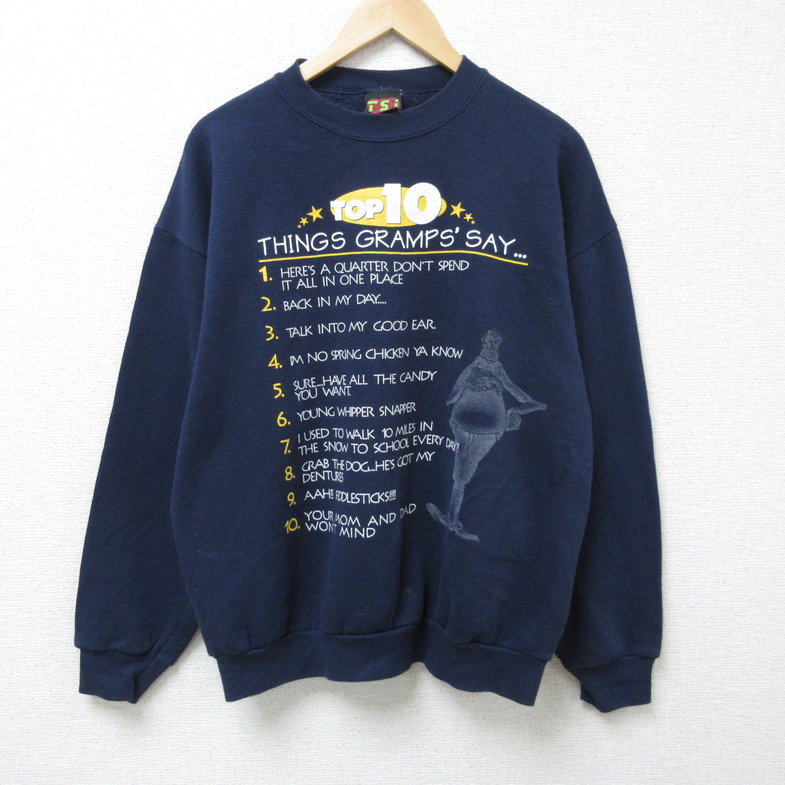 XL★古着 長袖 スウェット メンズ 90年代 90s GRAMPS TOP10 クルーネック USA製 紺 ネイビー 【spe】 25mar03 中古 スエット トレーナー トップス