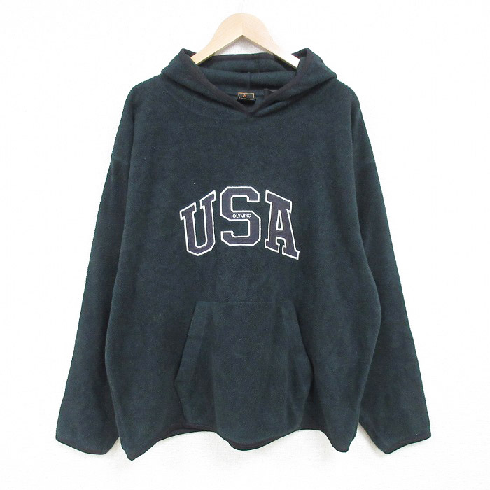 XL★古着 長袖 フリース トップス パーカー メンズ 00年代 00s USA オリンピック 大きいサイズ 濃緑 グリーン 25mar04 中古 スエット トレーナー