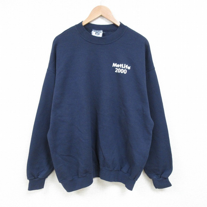 XL★古着 リー Lee 長袖 スウェット メンズ 00年代 00s MetLife2000 クルーネック 紺 ネイビー 25mar04 中古 スエット トレーナー トップス