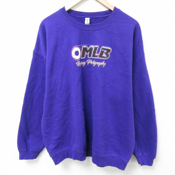 【50%OFF】XL★古着 長袖 スウェット メンズ MLB クルーネック 紫 パープル 25mar05 中古 スエット トレーナー トップス