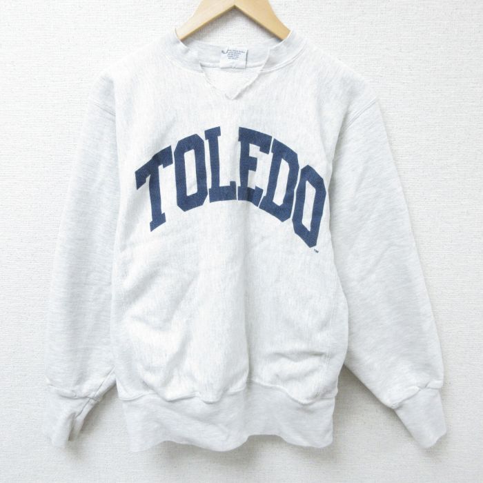 M★古着 長袖 スウェット メンズ 90年代 90s TOLEDO クルーネック USA製 薄グレー 霜降り 25mar05 中古 スエット トレーナー トップス