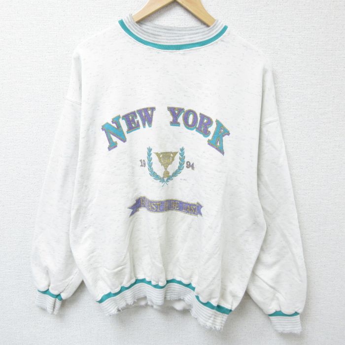 【50%OFF】XL★古着 長袖 スウェット メンズ 00年代 00s ニューヨーク 大きいサイズ クルーネック 薄グレー 霜降り 【spe】 25mar05 中古 スエット トレーナー トップス