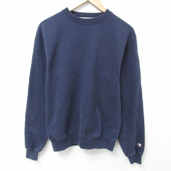 S★古着 チャンピオン Champion 長袖 スウェット メンズ 無地 クルーネック 紺 ネイビー 25mar05 中古 スエット トレーナー トップス