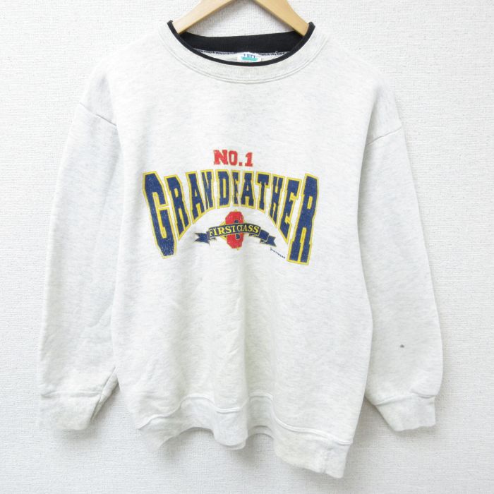 M★古着 長袖 スウェット メンズ 90年代 90s GRANDFATHER クルーネック 薄グレー 霜降り 25mar05 中古 スエット トレーナー トップス
