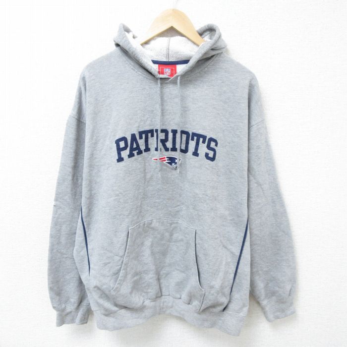 XL★古着 長袖 スウェット パーカー メンズ 00年代 00s NFL ニューイングランドペイトリオッツ 刺繍 大きいサイズ グレー 霜降り アメフト スーパーボウル 25mar05 中古 スエット トレーナー トップス