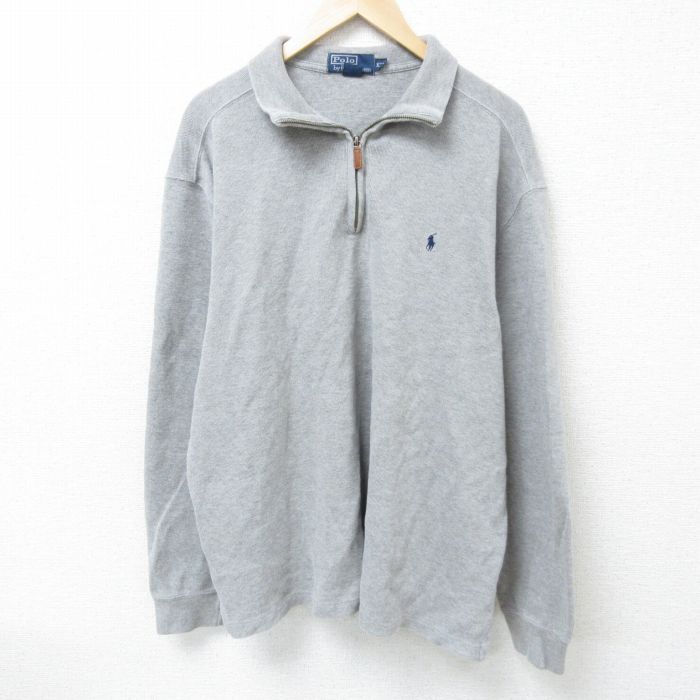 XL★古着 ラルフローレン Ralph Lauren 長袖 ブランド ハーフジップ トップス メンズ 00年代 00s ワンポイントロゴ 大きいサイズ コットン グレー 霜降り 【spe】 25mar05 中古 スエット トレーナー