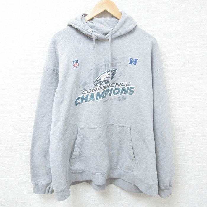 XL★古着 長袖 スウェット パーカー メンズ NFL フィラデルフィアイーグルス 大きいサイズ グレー 霜降り アメフト スーパーボウル 25mar05 中古 スエット トレーナー トップス