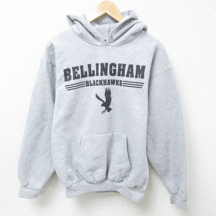 M★古着 チャンピオン Champion 長袖 スウェット パーカー メンズ 鳥 グレー 霜降り 25mar05 中古 スエット トレーナー トップス