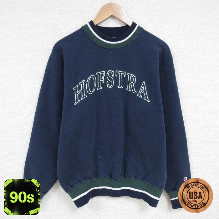 チャンピオン 90s 長袖スウェット ホフストラ ネイビー L | 古着