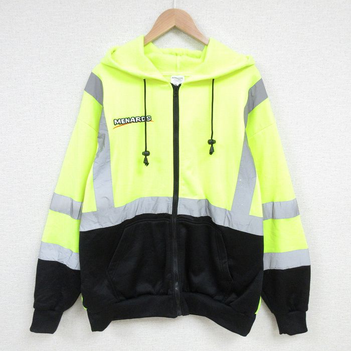 XL★古着 長袖 フルジップ スウェット パーカー メンズ MENARDS マルチカラー リフレクター 大きいサイズ ポリエステル 黄緑 25mar05 中古 スエット トレーナー トップス