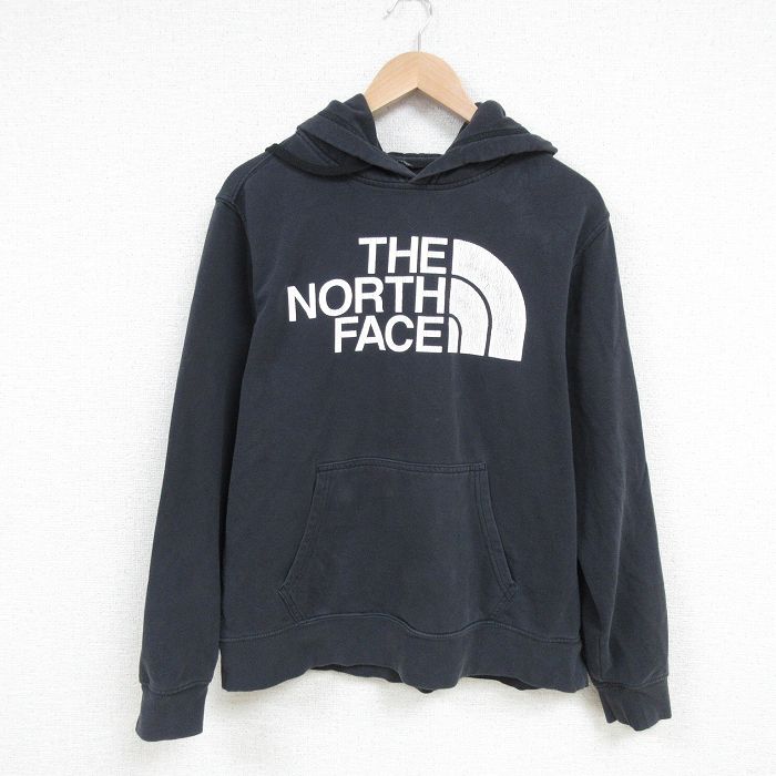 L★古着 ノースフェイス THE NORTH FACE 長袖 スウェット パーカー メンズ ビッグロゴ 黒 ブラック 25mar05 中古 スエット トレーナー トップス