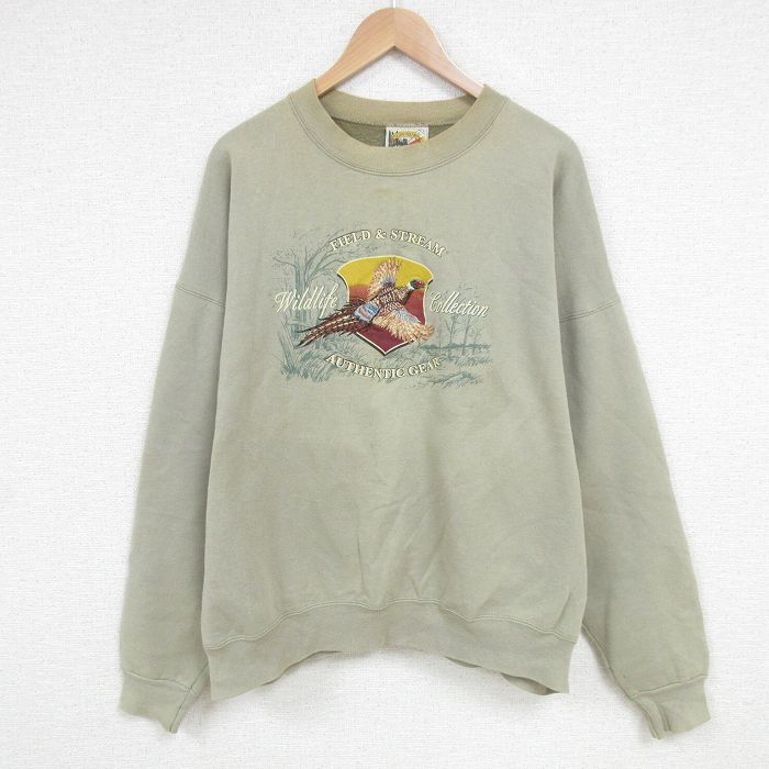 90s 長袖スウェット 鳥刺繍 ベージュ XL | 古着