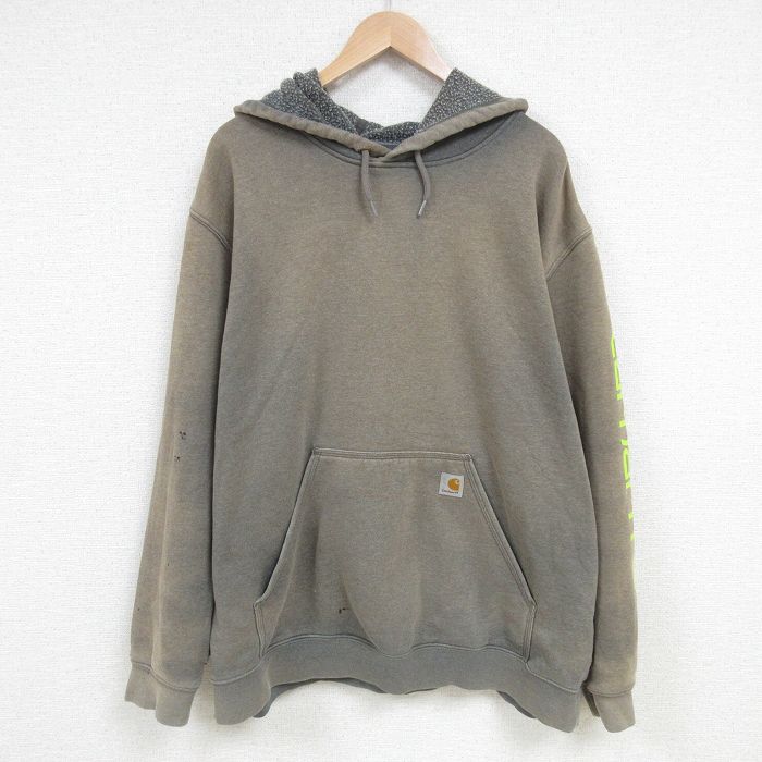 XL★古着 カーハート Carhartt 長袖 スウェット パーカー メンズ 00年代 00s 無地 ボロ 大きいサイズ グレー 霜降り 【spe】 25mar05 中古 スエット トレーナー トップス
