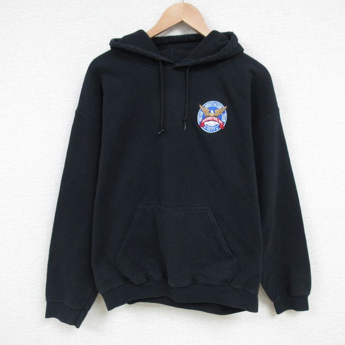 L★古着 長袖 スウェット パーカー メンズ 00年代 00s 鳥 黒 ブラック 25mar05 中古 スエット トレーナー トップス