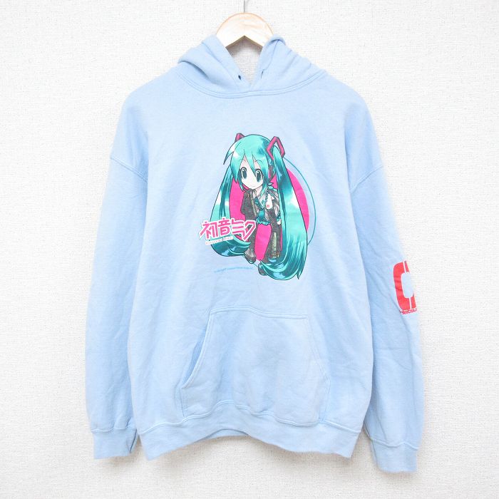 L★古着 長袖 スウェット パーカー メンズ 初音ミク 水色 【spe】 25mar05 中古 スエット トレーナー トップス