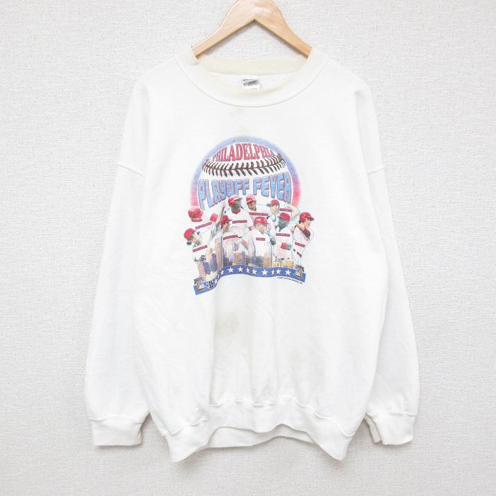 XL★古着 長袖 スウェット メンズ 00年代 00s MLB フィラデルフィアフィリーズ 大きいサイズ クルーネック 白 ホワイト メジャーリーグ ベースボール 野球 25mar05 中古 スエット トレーナー トップス