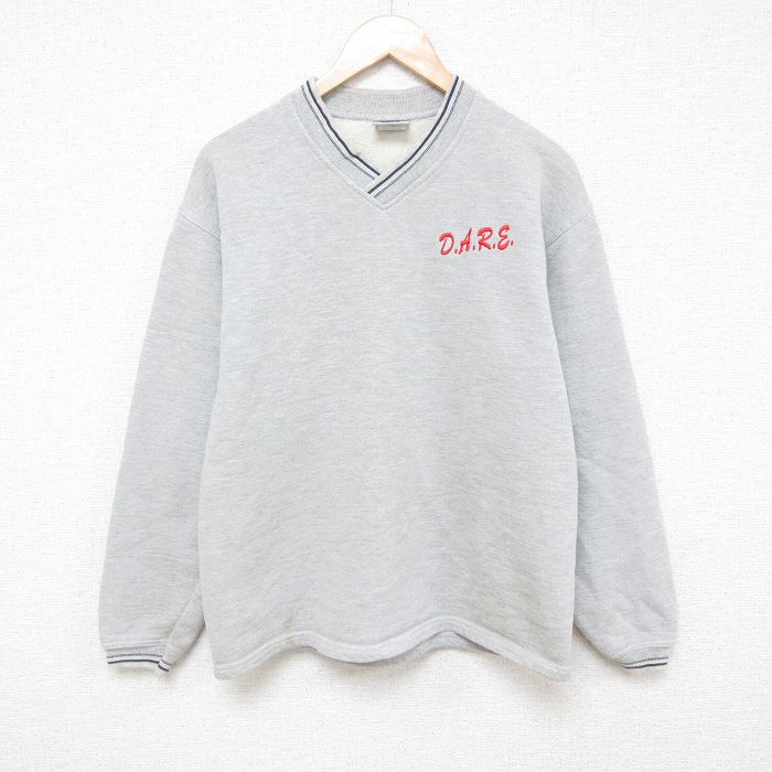 M★古着 ジャージーズ 長袖 スウェット メンズ 00年代 00s DARE Vネック グレー 霜降り 25mar05 中古 スエット トレーナー トップス