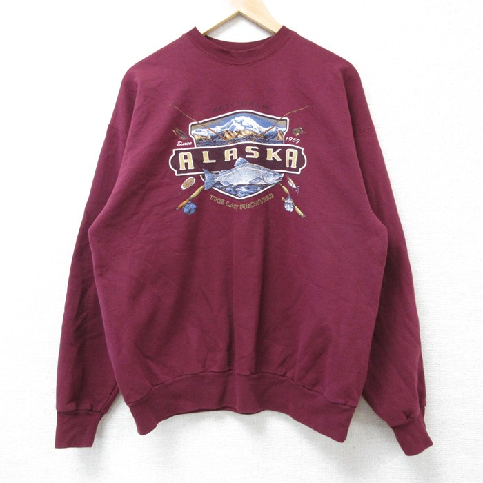 【20%OFF】L★古着 ヘインズ Hanes 長袖 スウェット メンズ 00年代 00s アラスカ クルーネック エンジ 25mar06 中古 スエット トレーナー トップス