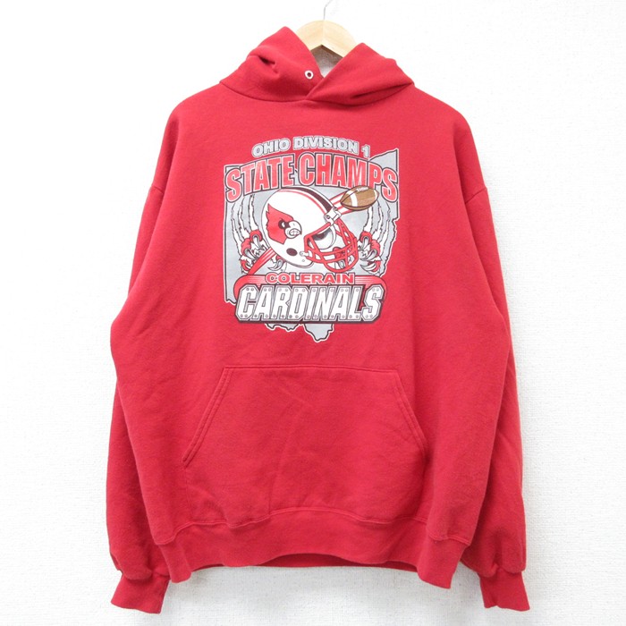 【20%OFF】L★古着 ジャージーズ 長袖 スウェット パーカー メンズ 00年代 00s CARDINALS 赤 レッド 25mar06 中古 スエット トレーナー トップス