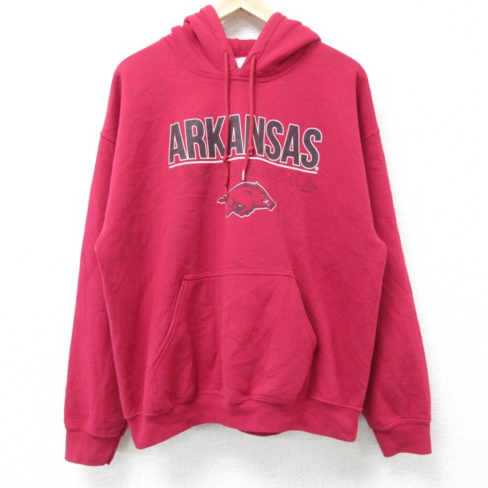 【20%OFF】L★古着 長袖 スウェット パーカー メンズ 00年代 00s ARKANSAS 赤 レッド 25mar06 中古 スエット トレーナー トップス