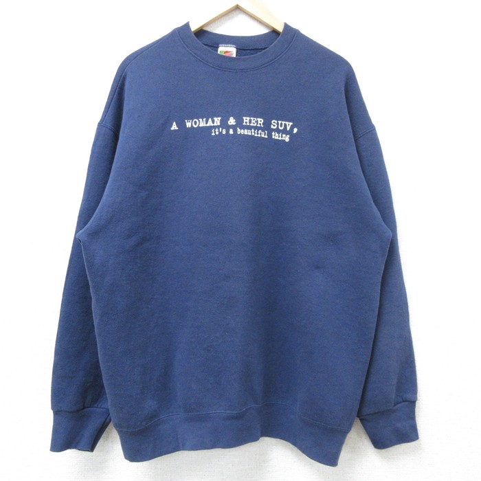 【20%OFF】L★古着 フルーツオブザルーム 長袖 スウェット メンズ 00年代 00s WOMAN クルーネック 紺 ネイビー 25mar06 中古 スエット トレーナー トップス