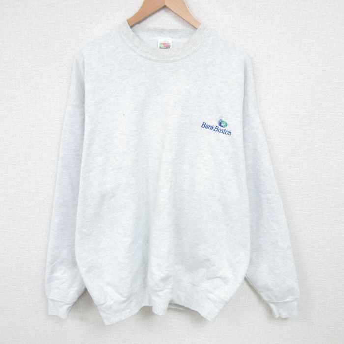 【20%OFF】XL★古着 フルーツオブザルーム 長袖 スウェット メンズ 90年代 90s バンクボストン 大きいサイズ クルーネック USA製 薄グレー 霜降り 25mar06 中古 スエット トレーナー トップス