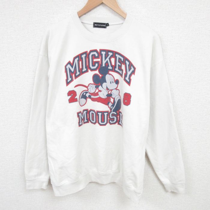 XL★古着 長袖 スウェット メンズ 00年代 00s ディズニー DISNEY ミッキー MICKEY MOUSE クルーネック イギリス製 白 ホワイト 【spe】 25mar06 中古 スエット トレーナー トップス