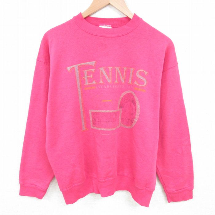 L★古着 TULTEX 長袖 スウェット メンズ 90年代 90s テニス クルーネック USA製 濃ピンク 25mar06 中古 スエット トレーナー トップス
