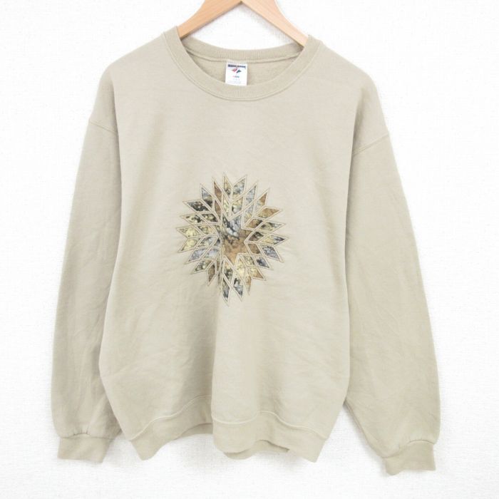 【50%OFF】L★古着 ジャージーズ 長袖 スウェット メンズ 00年代 00s クルーネック 薄茶 ブラウン 25mar06 中古 スエット トレーナー トップス