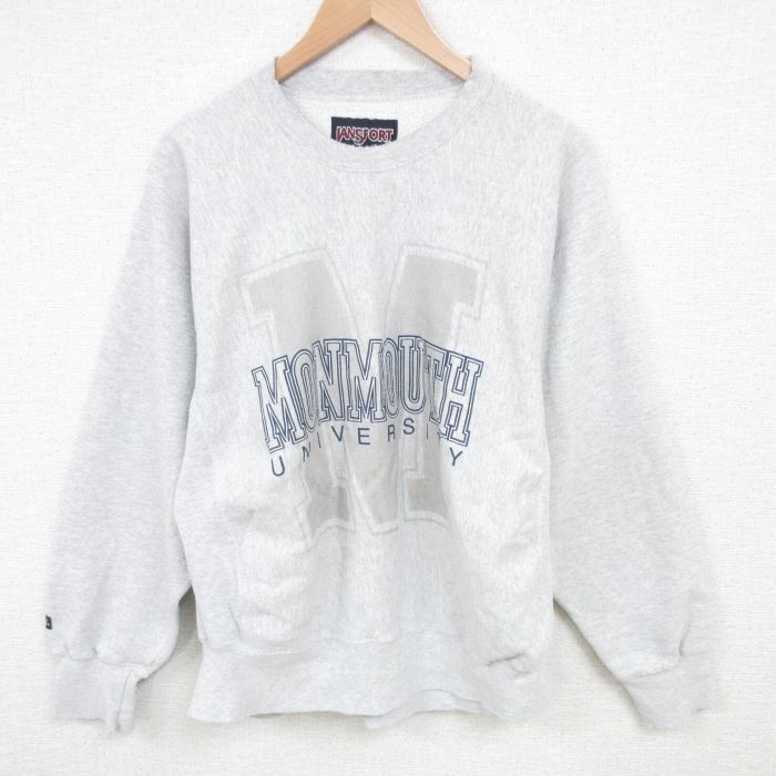 【50%OFF】L★古着 ジャンスポーツ 長袖 スウェット メンズ 00年代 00s モンマス 大学 クルーネック 薄グレー 霜降り 25mar06 中古 スエット トレーナー トップス
