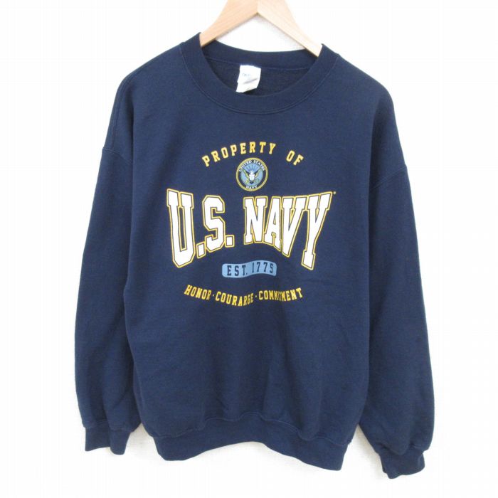L★古着 長袖 スウェット メンズ ミリタリー US NAVY クルーネック 紺 ネイビー 25mar06 中古 スエット トレーナー トップス