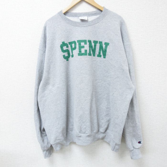 XL★古着 チャンピオン Champion 長袖 スウェット メンズ PENN 大きいサイズ クルーネック グレー 霜降り 25mar13 中古 スエット トレーナー トップス