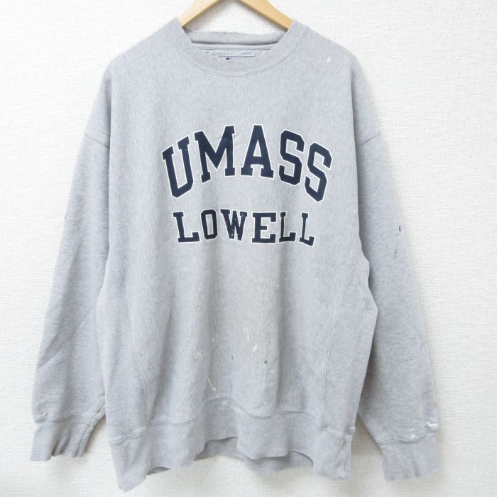 XL★古着 チャンピオン Champion 長袖 スウェット メンズ 00年代 00s マサチューセッツ 大学 ボロ 大きいサイズ クルーネック グレー 霜降り 25mar13 中古 スエット トレーナー トップス