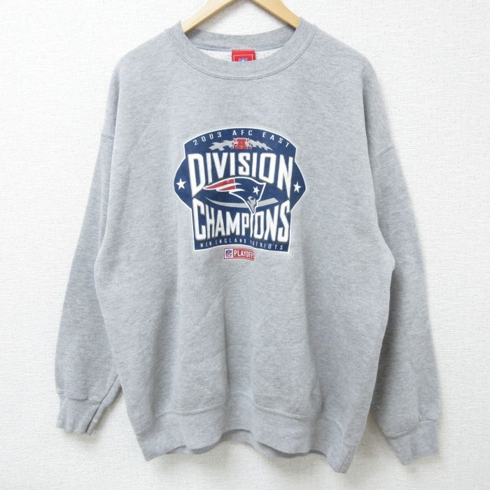 XL★古着 長袖 スウェット メンズ 00年代 00s NFL ニューイングランドペイトリオッツ クルーネック グレー 霜降り アメフト スーパーボウル 25mar13 中古 スエット トレーナー トップス