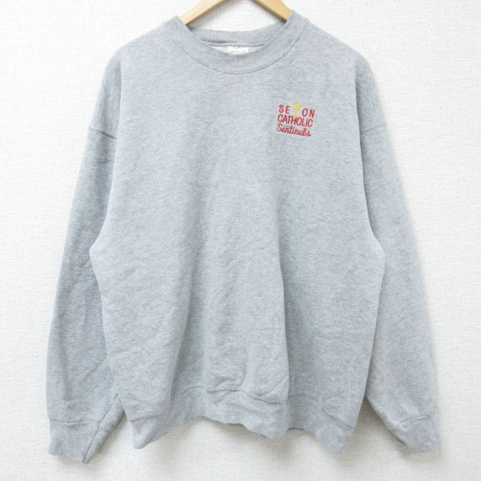 XL★古着 フルーツオブザルーム 長袖 スウェット メンズ 00年代 00s 十字架 クルーネック グレー 霜降り 25mar13 中古 スエット トレーナー トップス